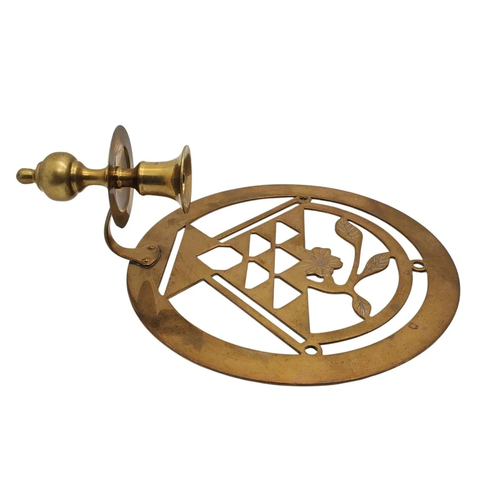 Solid Brass Wall Candle Holder Geometric Lotus Flower Basket Sconce Vintage 70s